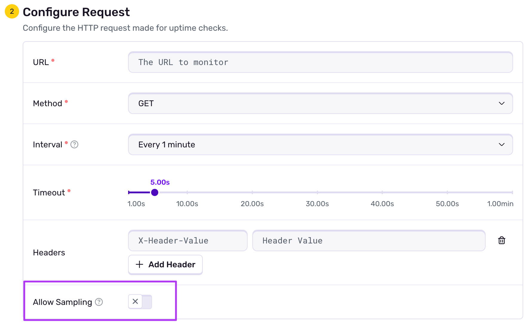 Uptime Monitor Allow Sampling Configuration